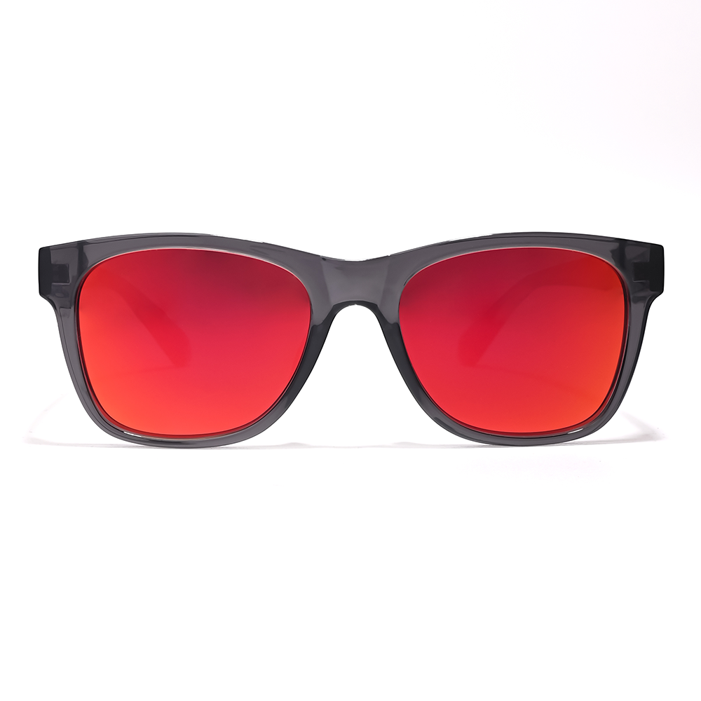 Aventus - Carbon Ice sunglasses featuring a sleek black frame with bold red lenses, offering stylish UV protection for men and women.