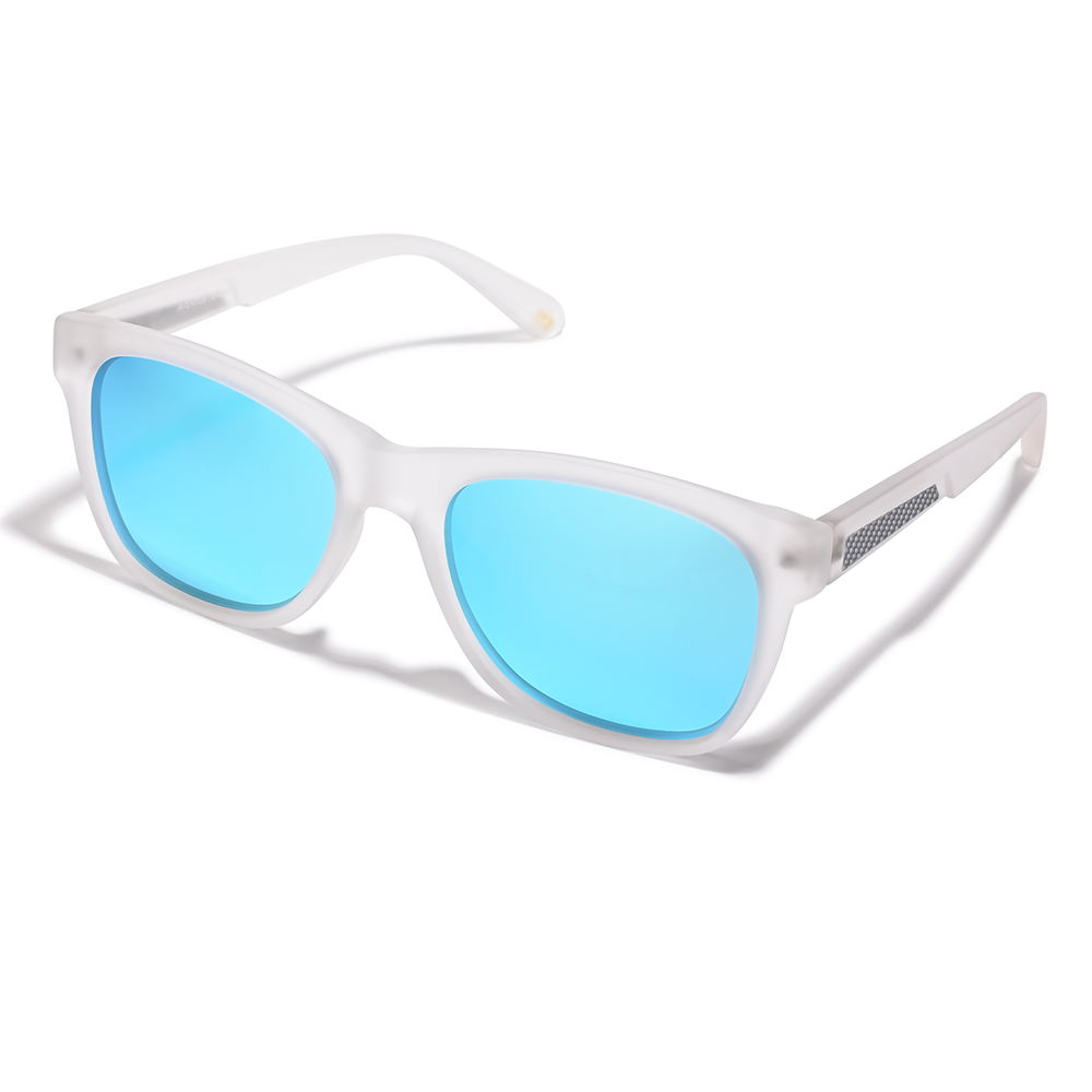 Aventus - Matte Ivory sunglasses featuring a matte ivory frame with vibrant blue lenses designed for stylish UV protection and all-day comfort.