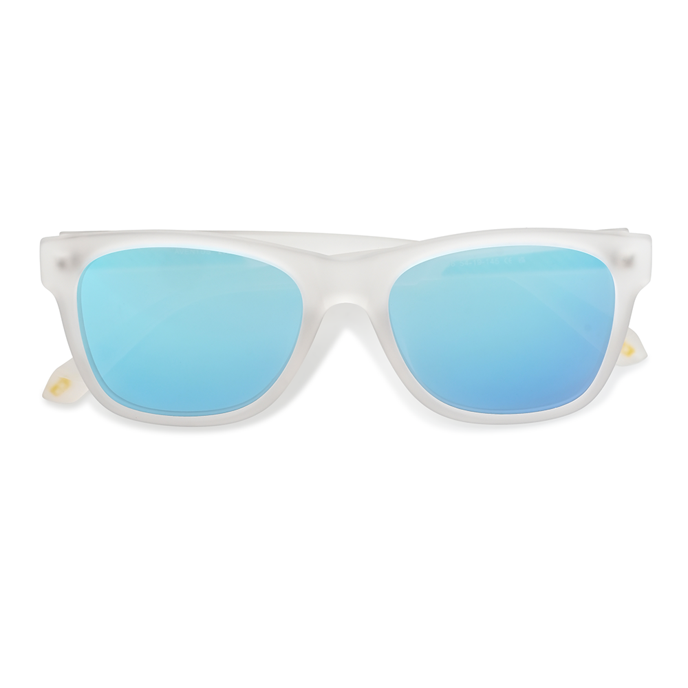 Aventus - Matte Ivory sunglasses with a stylish matte ivory frame and reflective blue lenses, designed for premium UV protection and modern everyday wear.