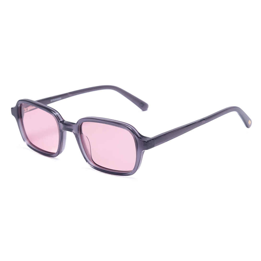Minimal black frame sunglasses with pink gradient lenses (Vaune LimeGray)