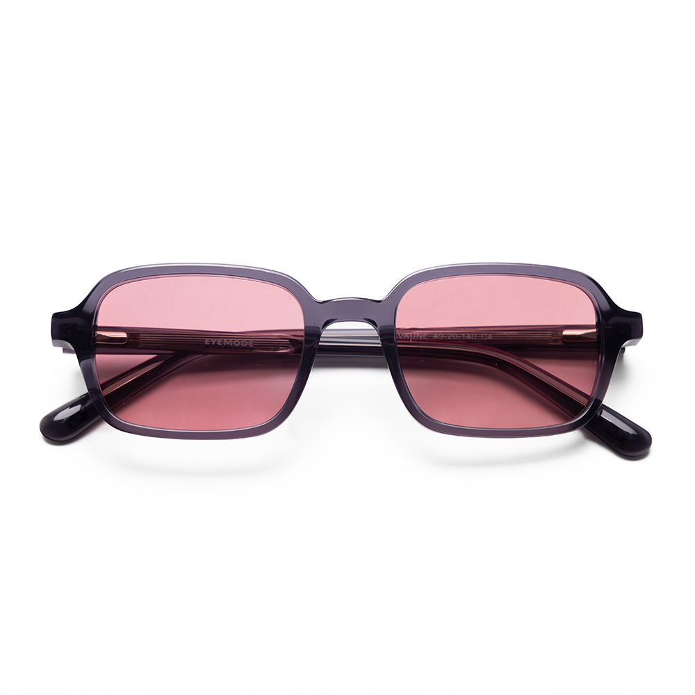 Rectangular black frame sunglasses with pink lenses (Vaune LimeGray1)