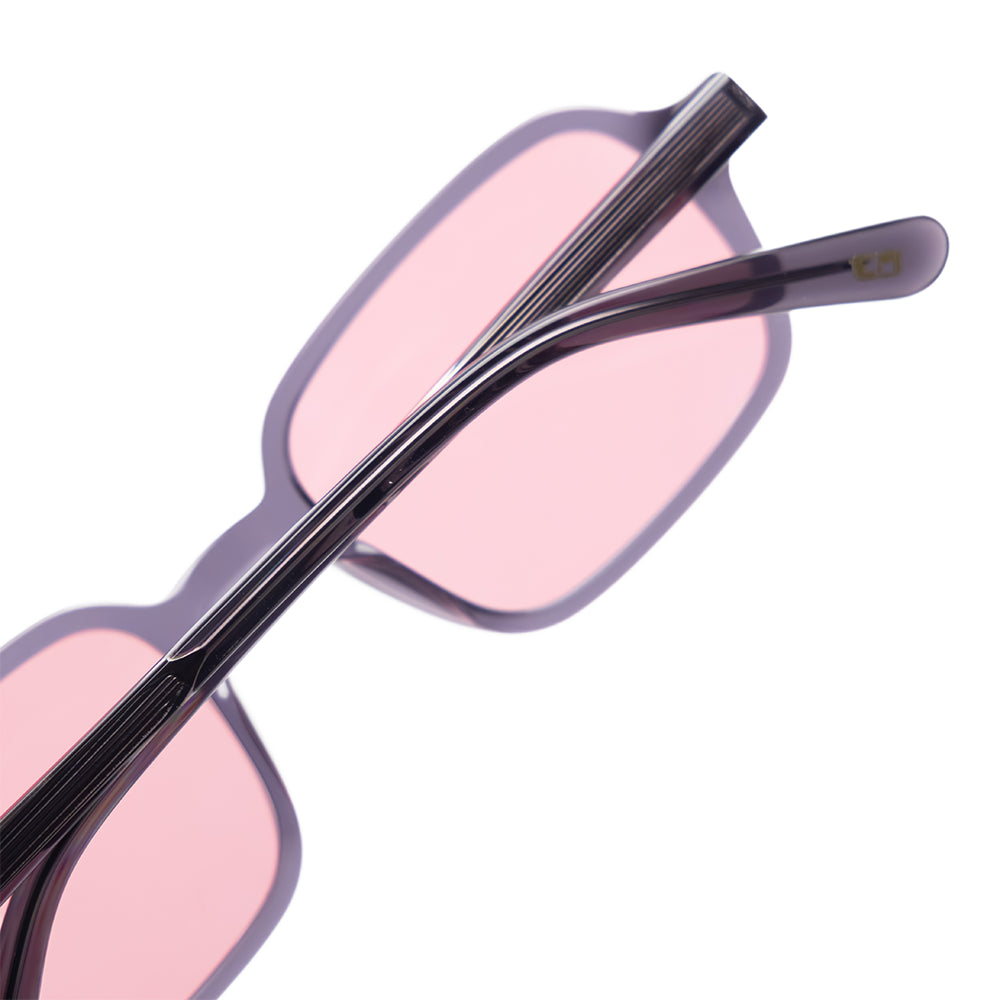 Pink tinted rectangular sunglasses with thin black frame (Vaune LimeGray3)