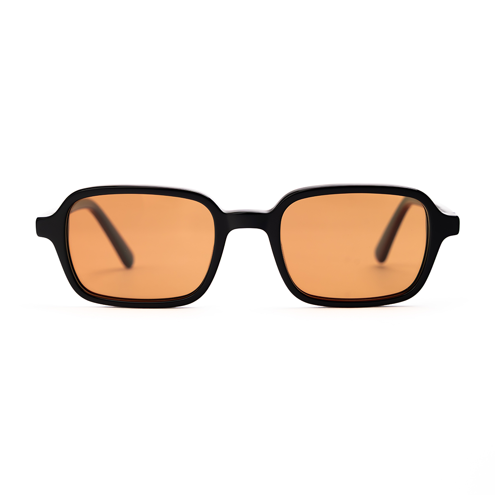 Compact rectangular sunglasses with warm amber lenses (Vaune SonisFlare2)