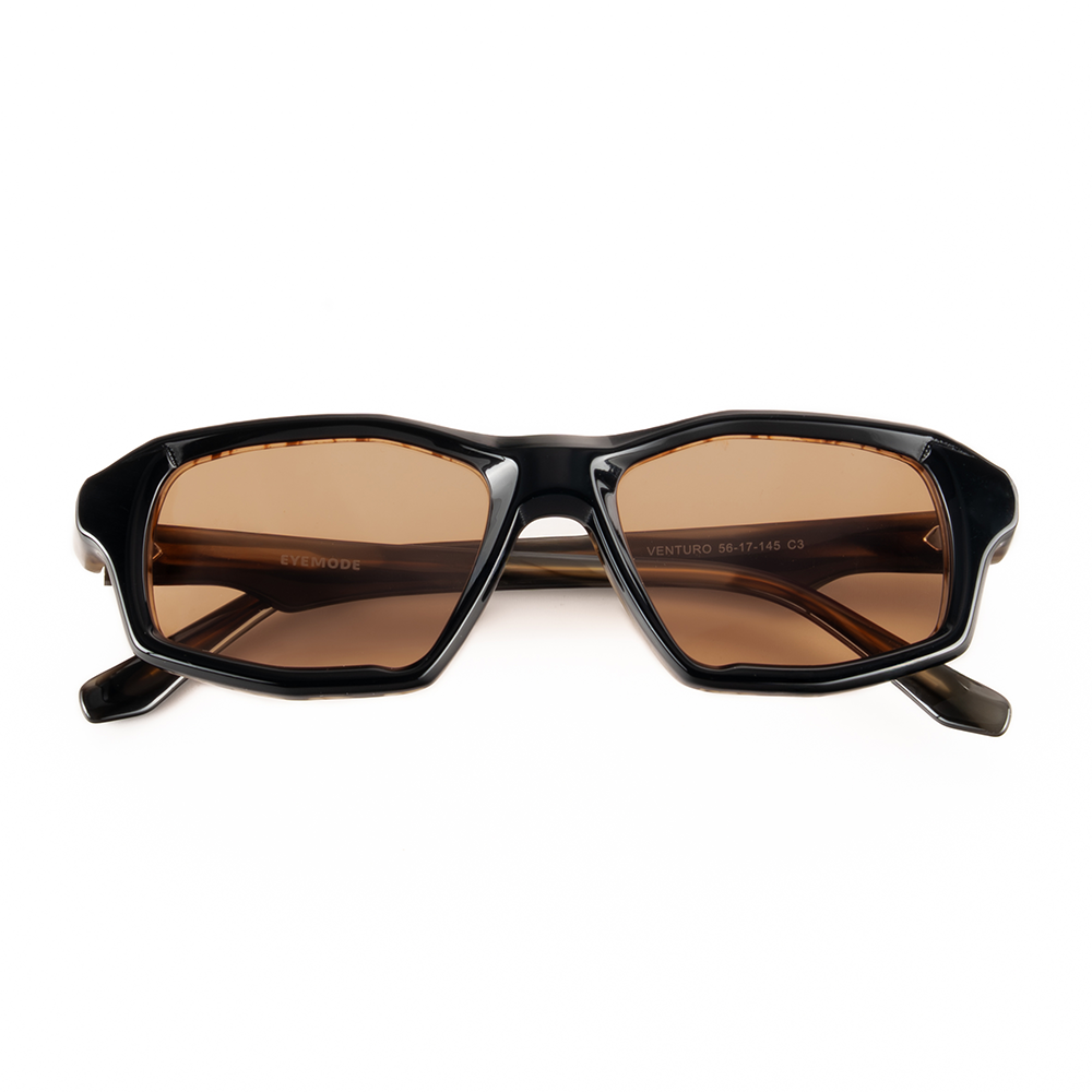 Trendy rectangular sunglasses featuring warm chestnut lenses
