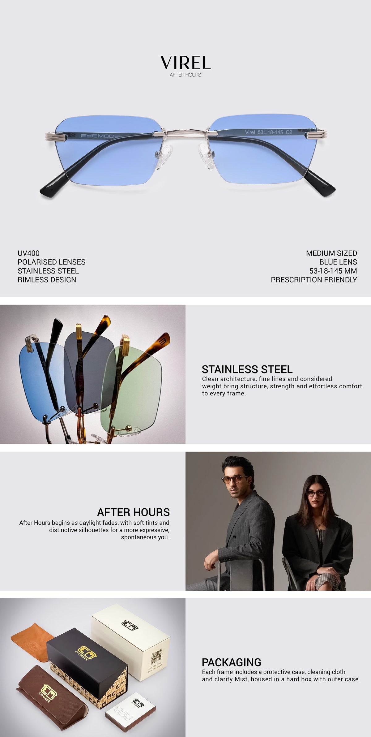 Blue frame glasses product