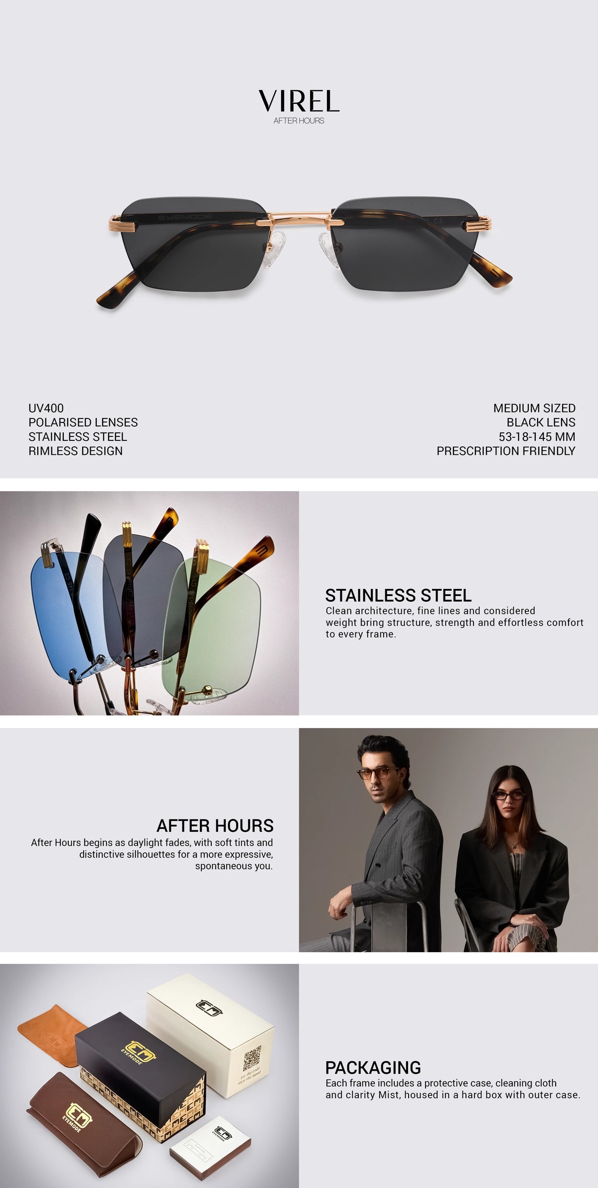 Black rimless glasses product